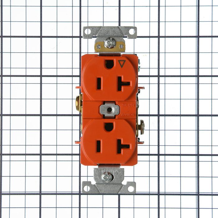Leviton Isolated Ground Duplex Receptacle Outlet Heavy-Duty Industrial Spec Grade Smooth Face 20 Amp 125V Back And Side Wire Orange(5362-IG)