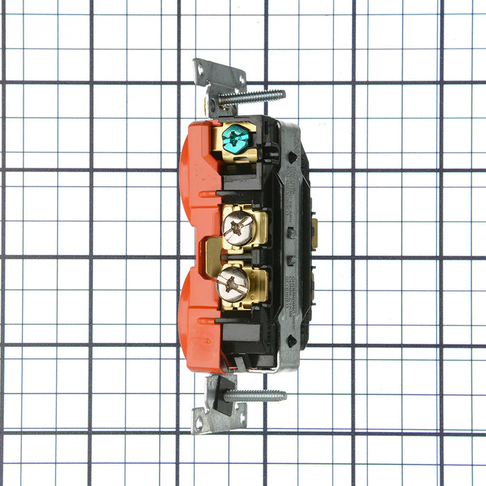 Leviton Isolated Ground Duplex Receptacle Outlet Heavy-Duty Industrial Spec Grade Smooth Face 20 Amp 125V Back And Side Wire Orange(5362-IG)