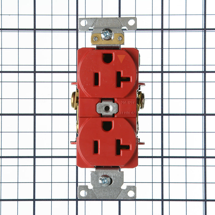 Leviton Isolated Ground Duplex Receptacle Outlet Heavy-Duty Industrial Spec Grade Smooth Face 20 Amp 125V Back Or Side Wire Red (5362-IGR)