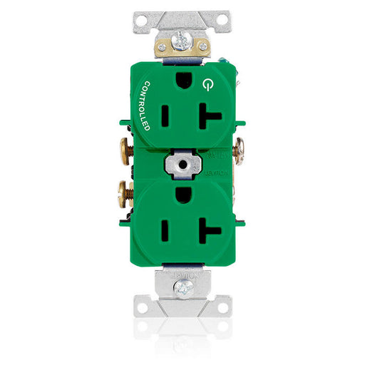 Leviton Duplex Receptacle Outlet Heavy-Duty Industrial Spec Grade Split-Circuit One Outlet Marked Controlled 20A/125V Back Or Side Wire Green (5362-S1N)