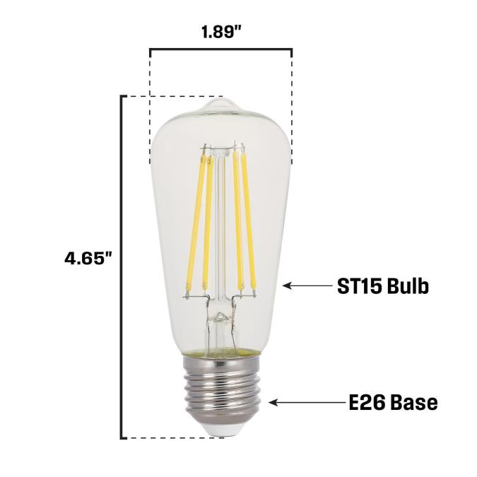 Westinghouse 8ST15/FilamentLED/DIM/CL/27 8W LED ST15 Dimmable Filament Bulb Medium E26 Base 1000Lm 2700K 80 CRI 120V Clear (5363000)