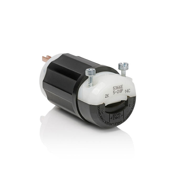 Leviton Black And White Lever Edge 20A 125V Straight Blade Plug 2-Pole 3-Wire NEMA 5-20P Grounding Industrial Grade (5366E)
