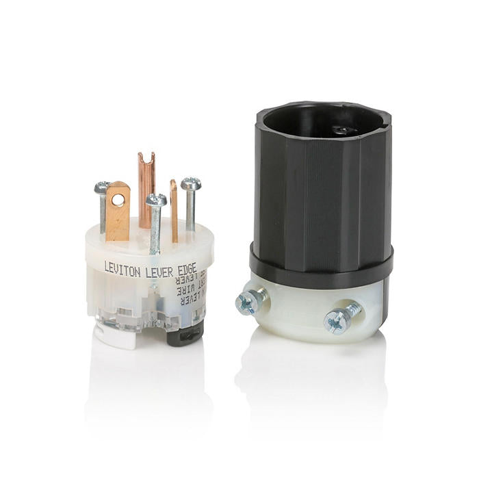 Leviton Black And White Lever Edge 20A 125V Straight Blade Plug 2-Pole 3-Wire NEMA 5-20P Grounding Industrial Grade (5366E)
