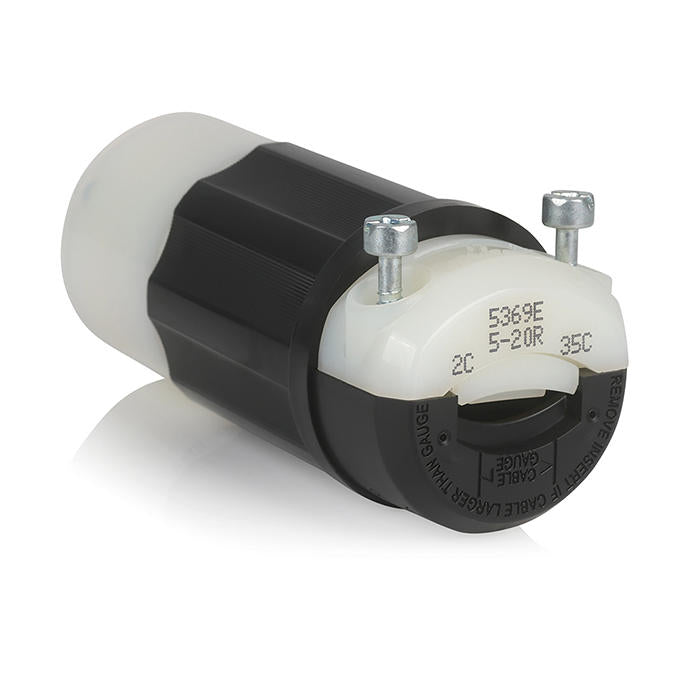 Leviton Black And White Lever Edge 20A 125V Straight Blade Connector 2-Pole 3-Wire NEMA 5-20R Grounding Industrial Grade (5369E)