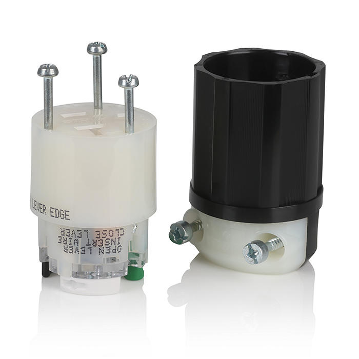 Leviton Black And White Lever Edge 20A 125V Straight Blade Connector 2-Pole 3-Wire NEMA 5-20R Grounding Industrial Grade (5369E)
