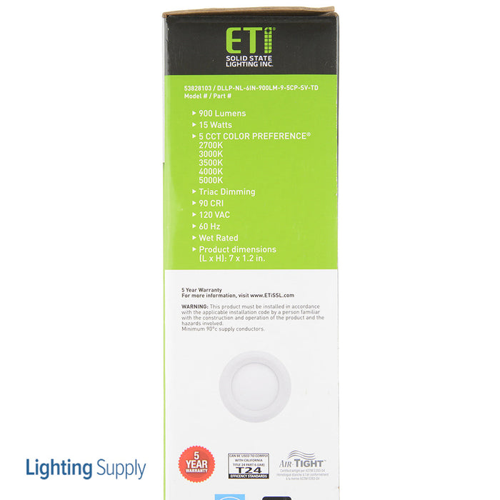 ETI DLLP-NL-6IN-900LM-9-5CP-SV-TD 6 Inch 15W Lowpro Recessed Downlight With Color Preference And Nightlight (53828103)