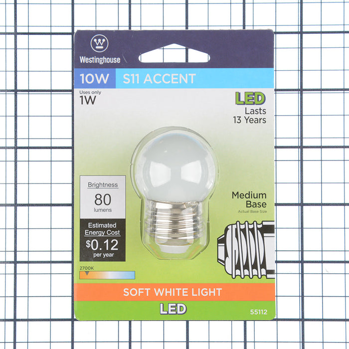 Westinghouse 1S11/Led/W/27 1Cd 1W S11 LED White 2700K Medium E26 Base 120V Card (5511200)