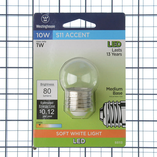 Westinghouse 1S11/Led/Cl/27 1Cd 1W S11 LED Clear 2700K Medium E26 Base 120V Card (5511300)