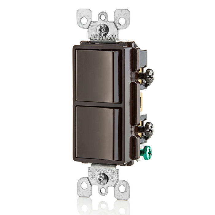 Leviton 20 Amp 120/277V Decora Single-Pole/Single-Pole AC Combination Switch Commercial Grade Grounding Side Wired Brown (5627-B)