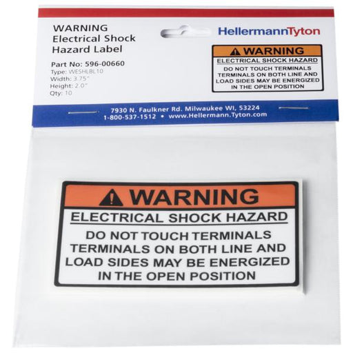 HellermannTyton Solar Label Warning Electrical Shock Hazard 3.75 Inch X 2.0 Inch Vinyl Orange 10 Per Package (596-00660)