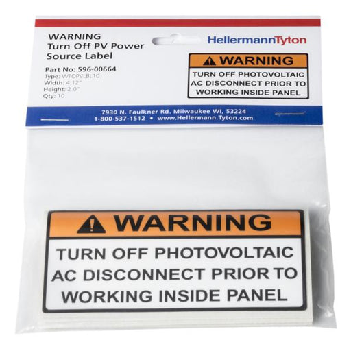 HellermannTyton Solar Label 2017 Code Warning Turn Off PV Prior To Working ... 4.12 Inch X 2.0 Inch Vinyl Orange 10 Per Package (596-00664)