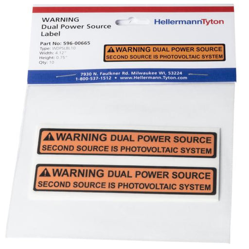 HellermannTyton Solar Label 2017 Code Warning Dual Power Source (596-00665)