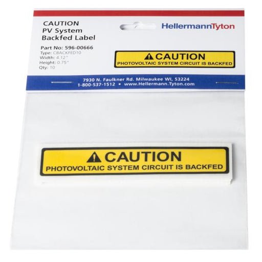 HellermannTyton Solar Label 2017 Code Caution Photovoltaic System Backfed 4.12 Inch X .75 Inch Vinyl Yellow 10 Per Package (596-00666)