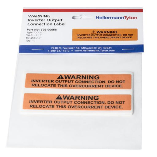 HellermannTyton Solar Label Warning Inverter Output (596-00668)