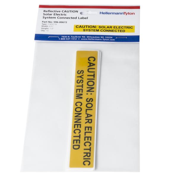 HellermannTyton Solar Label Reflective Caution Solar Electric System Connected 6.5 Inch X 1.0 Inch Vinyl Yellow 10 Per Package (596-00672)