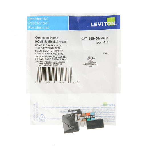 Leviton Home 5E Snap-In Jack T568A/B Wiring Brown The Home 5E Connector Provides Network Connections For CAT5e UTP Structured Cabling Systems (5EHOM-RB5)