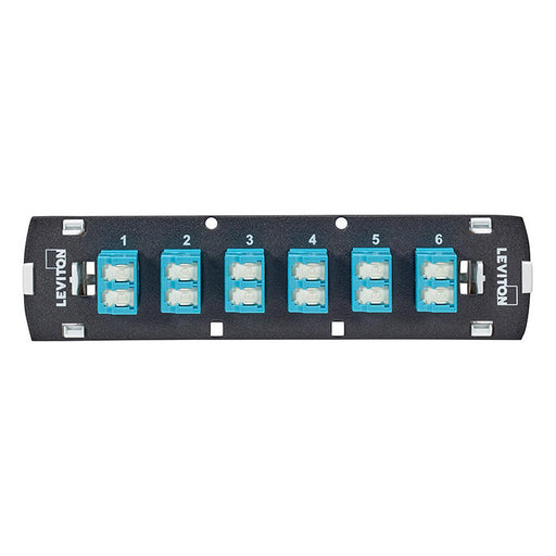 Leviton SDX Shuttered LC Fiber Adapter Plate 12-Fiber OM3/4 Duplex LC Aqua (5F100-S2Q)