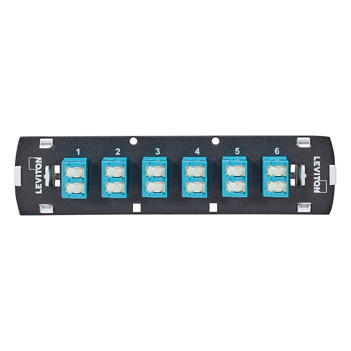 Leviton SDX Shuttered LC Fiber Adapter Plate 12-Fiber OM3/4 Duplex LC Aqua (5F100-S2Q)