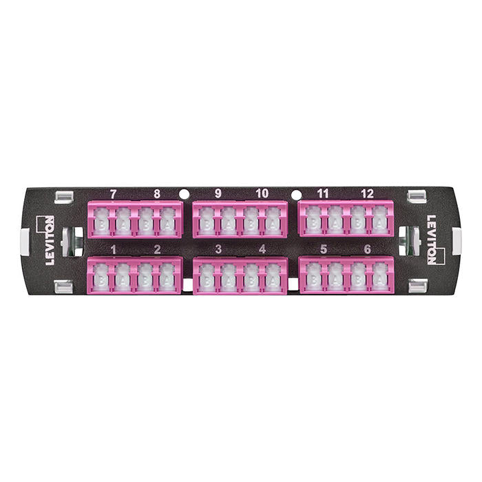 Leviton SDX Shuttered LC Fiber Adapter Plate 24-Fiber OM4 Quad LC Heather Violet (5F100-S4M)