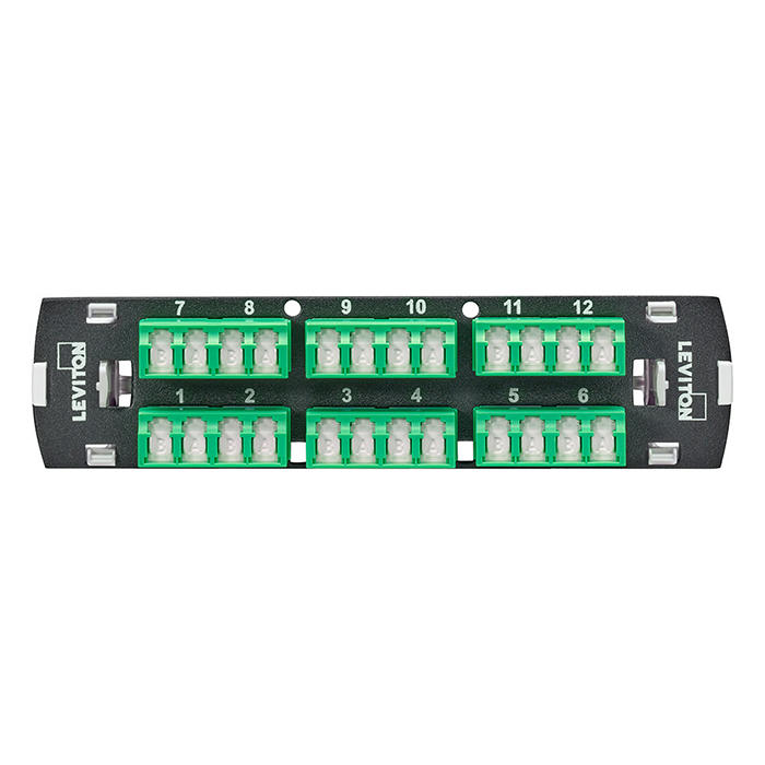Leviton SDX Shuttered LC Fiber Adapter Plate 24-Fiber OS2 Quad LC/APC Green (5F100-S4V)