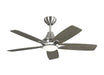 Generation Lighting Lowden 44 LED Ceiling Fan In Brushed Steel With Silver / Light Grey Weathered Oak Reversible Blades And Light Kit(5LWDR44BSLGD)