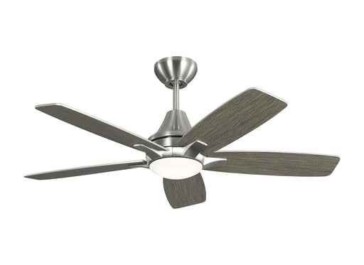 Generation Lighting Lowden 44 LED Ceiling Fan In Brushed Steel With Silver / Light Grey Weathered Oak Reversible Blades And Light Kit(5LWDR44BSLGD)
