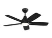 Generation Lighting Lowden 44 LED Ceiling Fan In Midnight Black With Midnight Black / American Walnut Reversible Blades And Light Kit(5LWDR44MBKD)