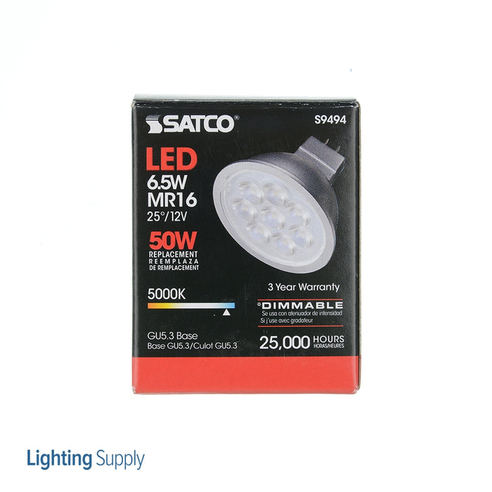 SATCO/NUVO 6.5MR16/LED/25&#039;/50K/12V 6.5W LED MR16 LED 5000K 25 Degree Beam Spread GU5.3 Base 12V AC/DC (S9494)
