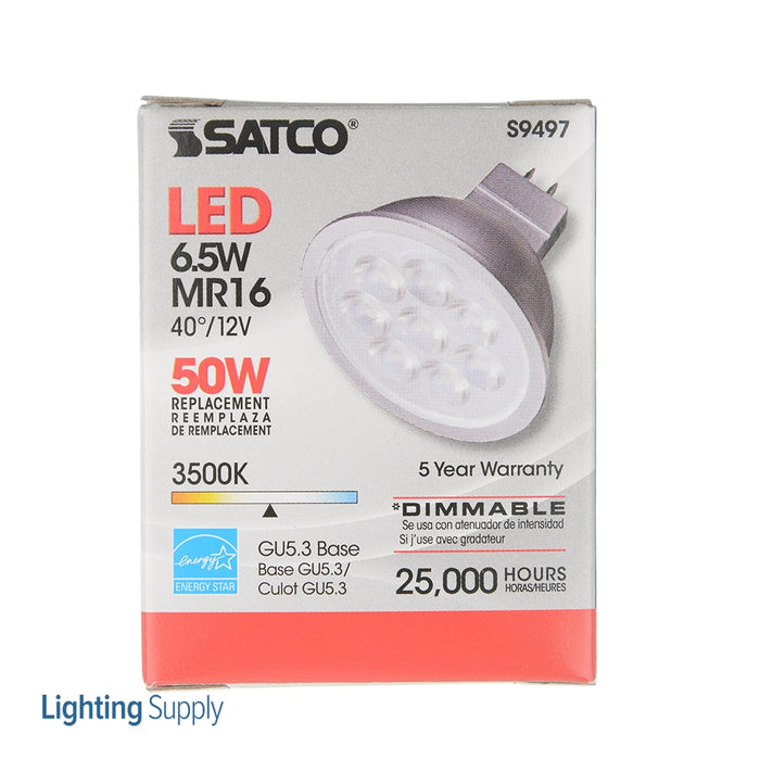 SATCO/NUVO 6.5MR16/LED/40&#039;/35K/12V 6.5W LED MR16 LED 3500K 40 Degree Beam Spread GU5.3 Base 12V AC/DC (S9497)