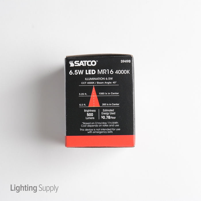 SATCO/NUVO 6.5MR16/LED/40&#039;/40K/12V 6.5W LED MR16 LED 4000K 40 Degree Beam Spread GU5.3 Base 12V AC/DC (S9498)