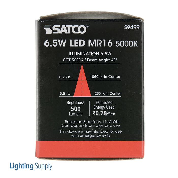 SATCO/NUVO 6.5MR16/LED/40&#039;/50K/12V 6.5W LED MR16 LED 5000K 40 Degree Beam Spread GU5.3 Base 12V AC/DC (S9499)
