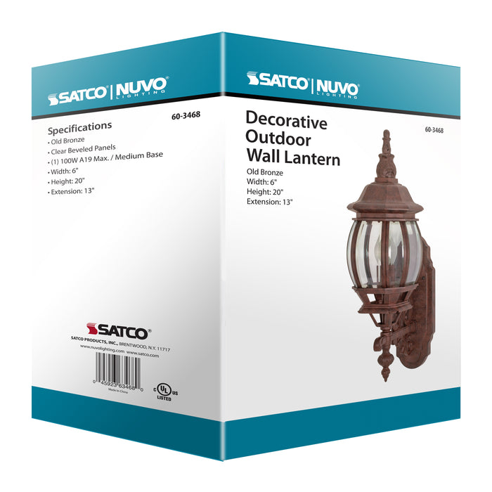 SATCO/NUVO Central Park 1-Light 20 Inch Wall Lantern With Clear Beveled Glass Color (60-3468)