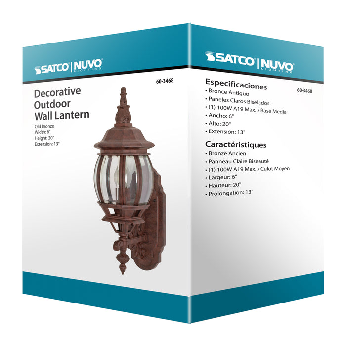 SATCO/NUVO Central Park 1-Light 20 Inch Wall Lantern With Clear Beveled Glass Color (60-3468)