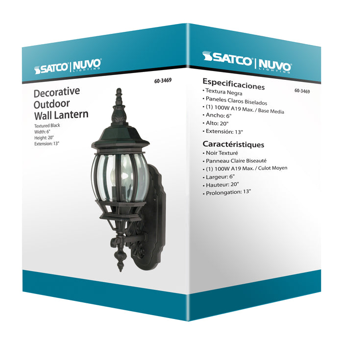 SATCO/NUVO Central Park 1-Light 20 Inch Wall Lantern With Clear Beveled Glass Color (60-3469)