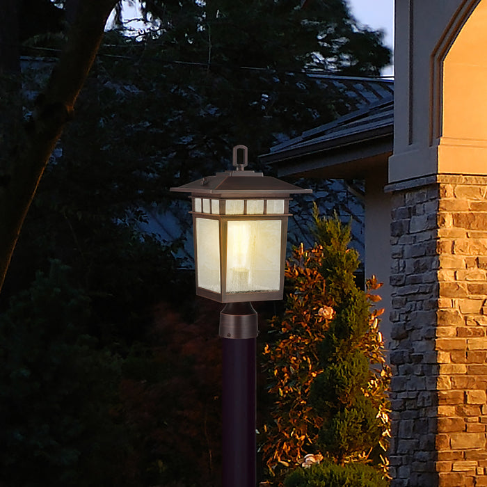 SATCO/NUVO Cove Neck Outdoor Large Post Lantern 1 Light Rustic Bronze Finish Clear Seeded Glass (60-5952)