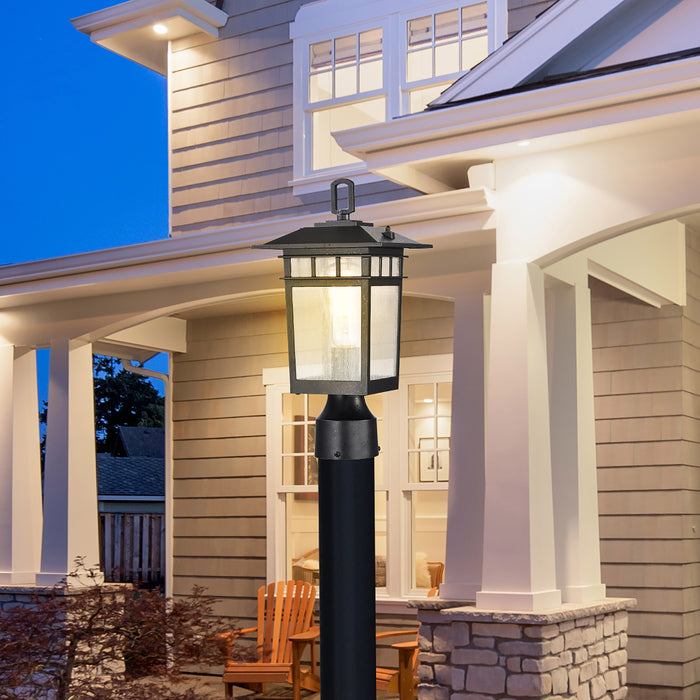 SATCO/NUVO Cove Neck Outdoor Large Post Lantern 1 Light Textured Black Finish Clear Seeded Glass (60-5953)