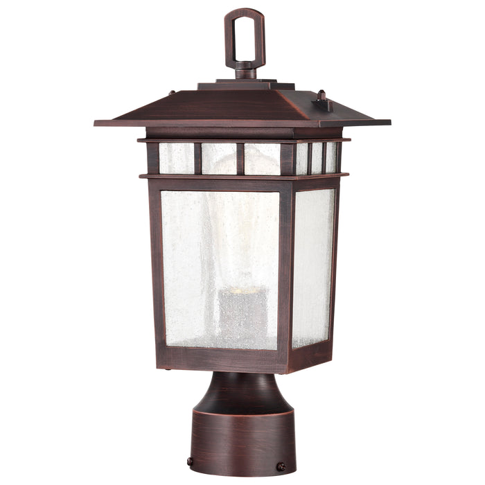 SATCO/NUVO Cove Neck Outdoor Small Post Lantern 1 Light Rustic Bronze Clear Seeded Glass (60-5955)
