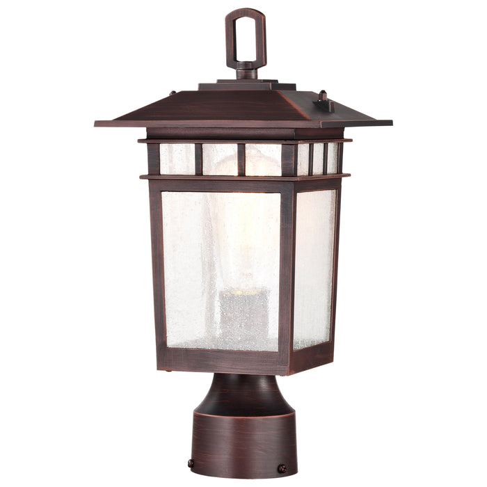SATCO/NUVO Cove Neck Outdoor Small Post Lantern 1 Light Rustic Bronze Clear Seeded Glass (60-5955)