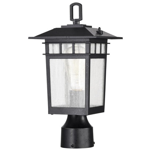 SATCO/NUVO Cove Neck Outdoor Small Post Lantern 1 Light Textured Black Finish Clear Seeded Glass (60-5956)