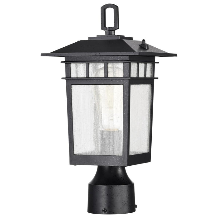 SATCO/NUVO Cove Neck Outdoor Small Post Lantern 1 Light Textured Black Finish Clear Seeded Glass (60-5956)