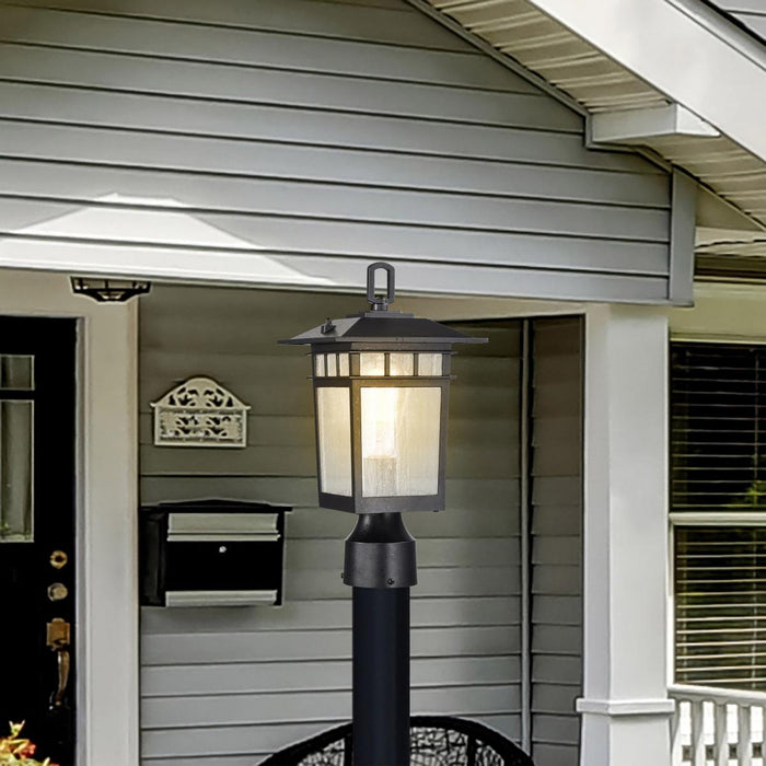 SATCO/NUVO Cove Neck Outdoor Small Post Lantern 1 Light Textured Black Finish Clear Seeded Glass (60-5956)