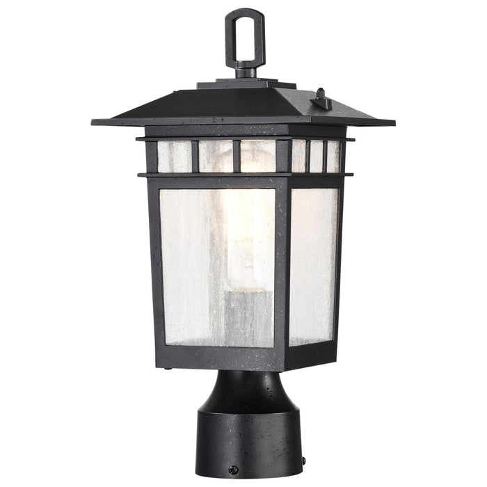 SATCO/NUVO Cove Neck Outdoor Small Post Lantern 1 Light Textured Black Finish Clear Seeded Glass (60-5956)