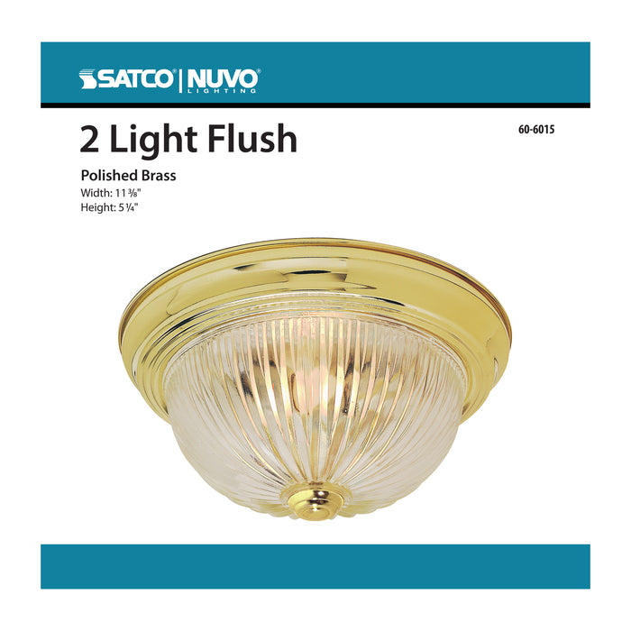 SATCO/NUVO 2-Light 11 Inch Flush Mount Clear Ribbed Glass Color (60-6015)