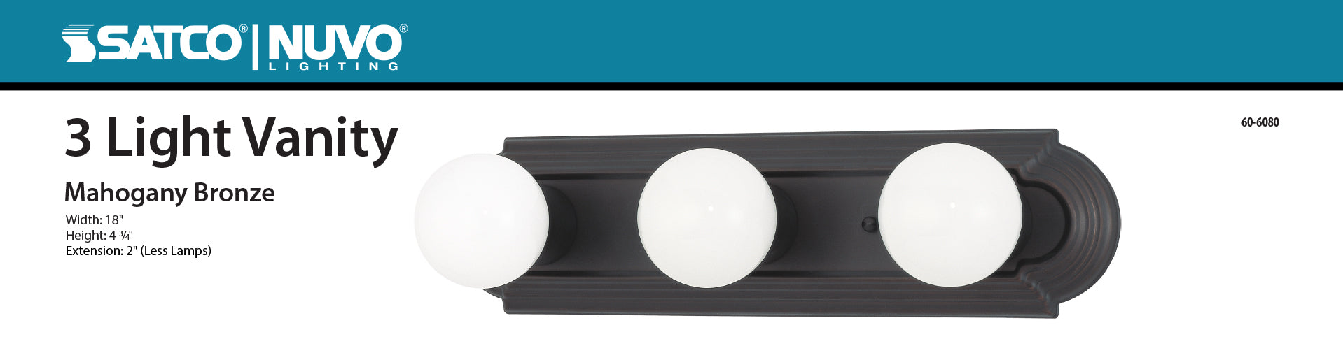 SATCO/NUVO 3-Light 18 Inch Vanity Racetrack Style Color (60-6080)