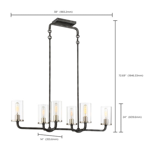 SATCO/NUVO 6-Light Sherwood Island Pendant Iron Black With Brushed Nickel Accents Finish Clear Glass Lamps Included (60-6124)