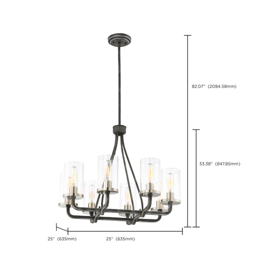 SATCO/NUVO 8-Light Sherwood Chandelier Iron Black With Brushed Nickel Accents Finish Clear Glass Lamps Included (60-6128)
