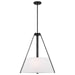SATCO/NUVO Brewster 3 Light Pendant Black Finish Faux Leather Wrapped Straps White Textile Shade (60-7696)
