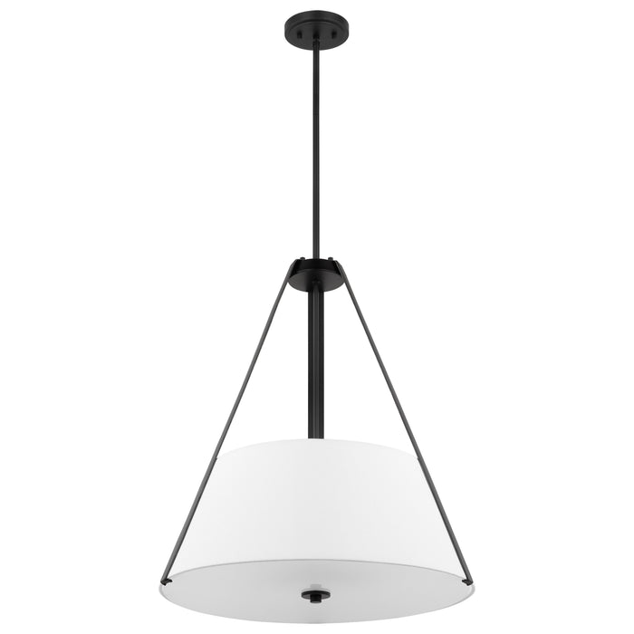 SATCO/NUVO Brewster 3 Light Pendant Black Finish Faux Leather Wrapped Straps White Textile Shade (60-7696)