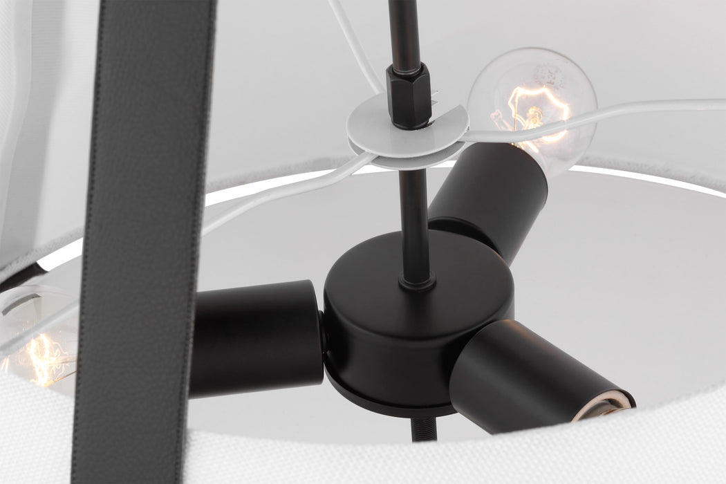 SATCO/NUVO Brewster 3 Light Pendant Black Finish Faux Leather Wrapped Straps White Textile Shade (60-7696)