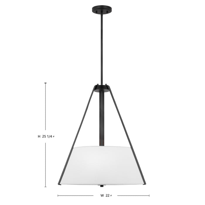 SATCO/NUVO Brewster 3 Light Pendant Black Finish Faux Leather Wrapped Straps White Textile Shade (60-7696)